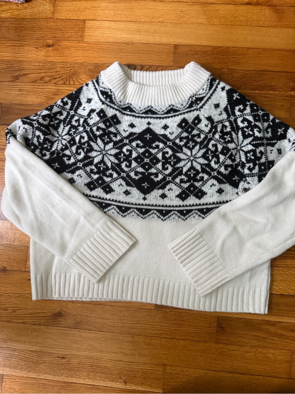 J. Crew Cream Crewneck Sweater with Black Fair Isle Yoke